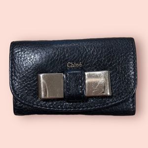 Chloe Black Leather Snap Key Holder with Bow Detail